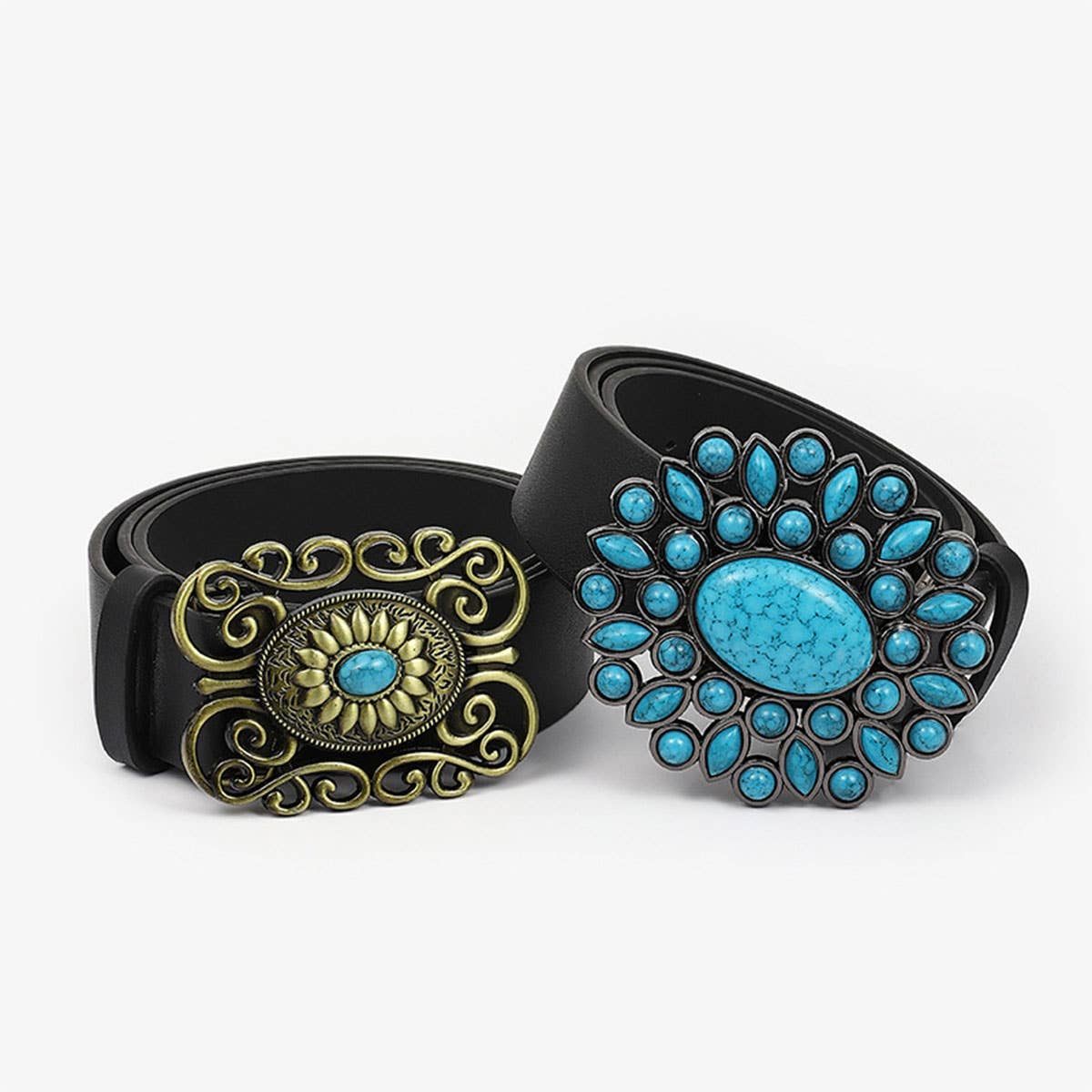 12KINDS TURQUOISE ALLOY BUCKLE BLACK VINTAGE BELT_CWABE0195