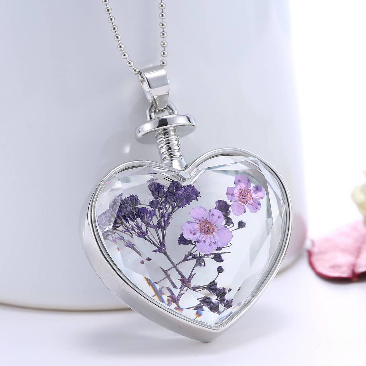 HEART CRYSTAL PLANT DRIED FLOWER NECKLACE_CWAJE2432
