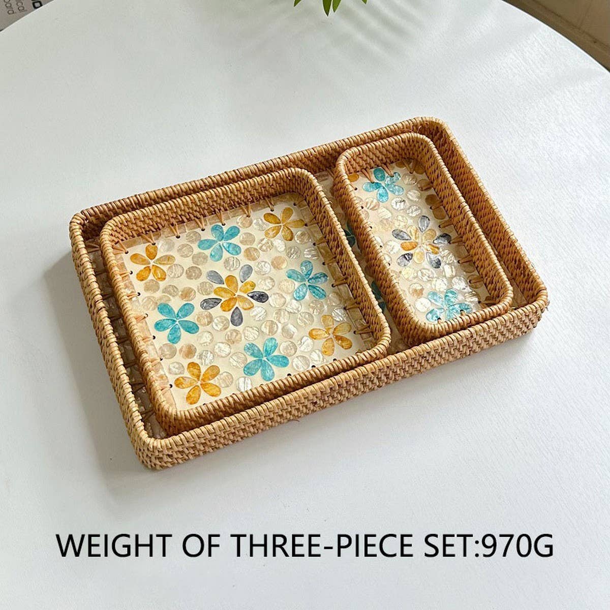 RATTAN COLORFUL SHELL FRUIT TRAY THREE PIECE SET_CWMM4393