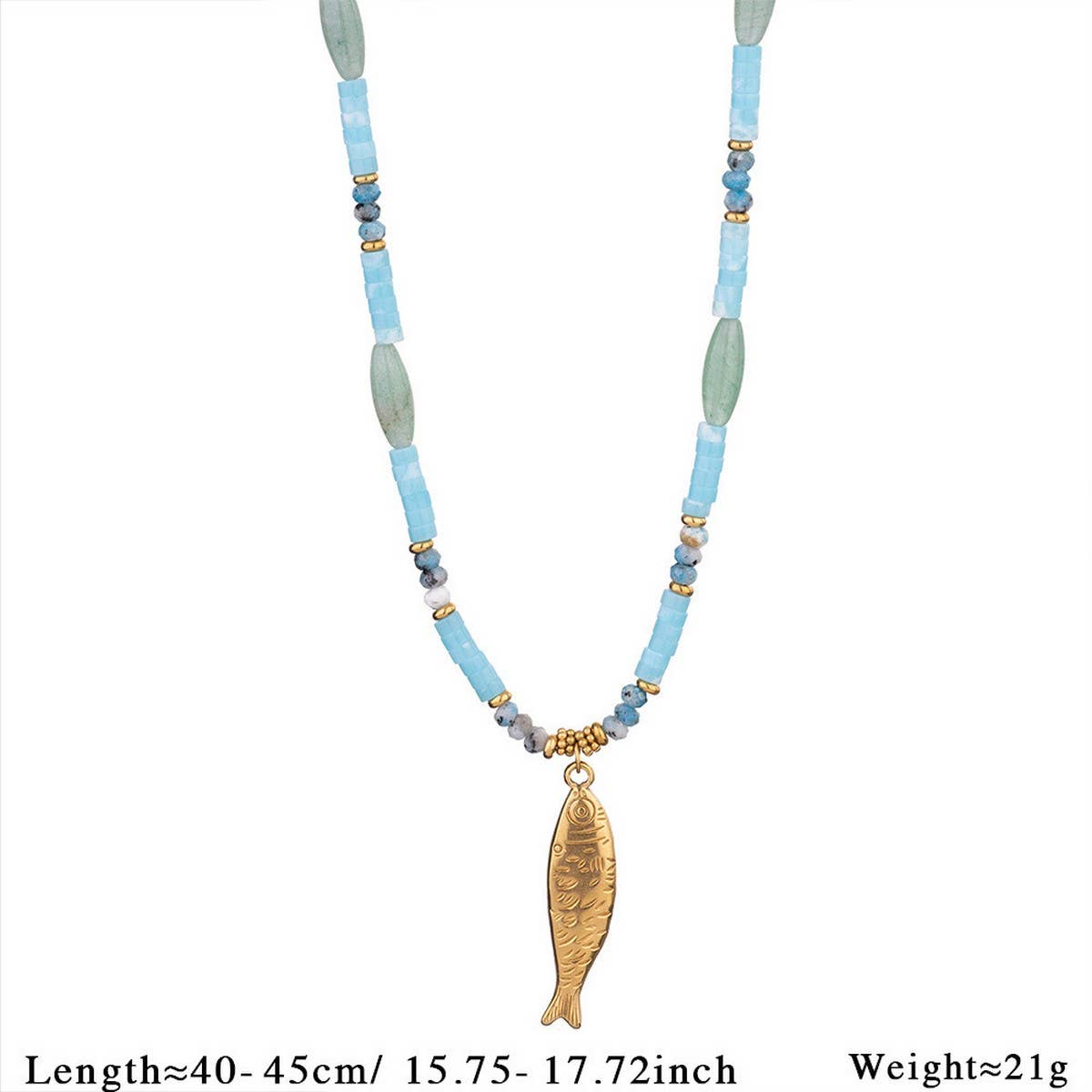 STAINLESS STEEL FISH PEARL NATURAL STONE NECKLACE_CWMM7543