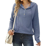 Waffle Solid Color Baggy Hooded Button Knit