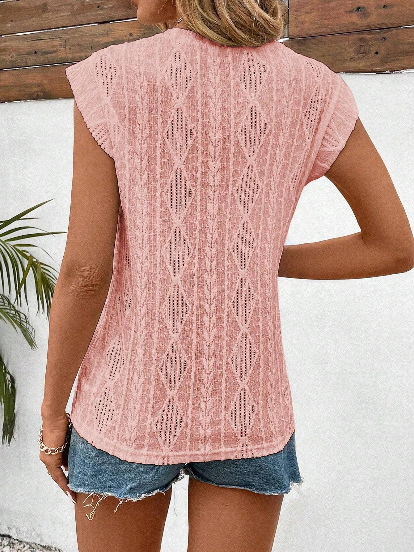 Womens Fashion Hollow-Detail V-Neck Top