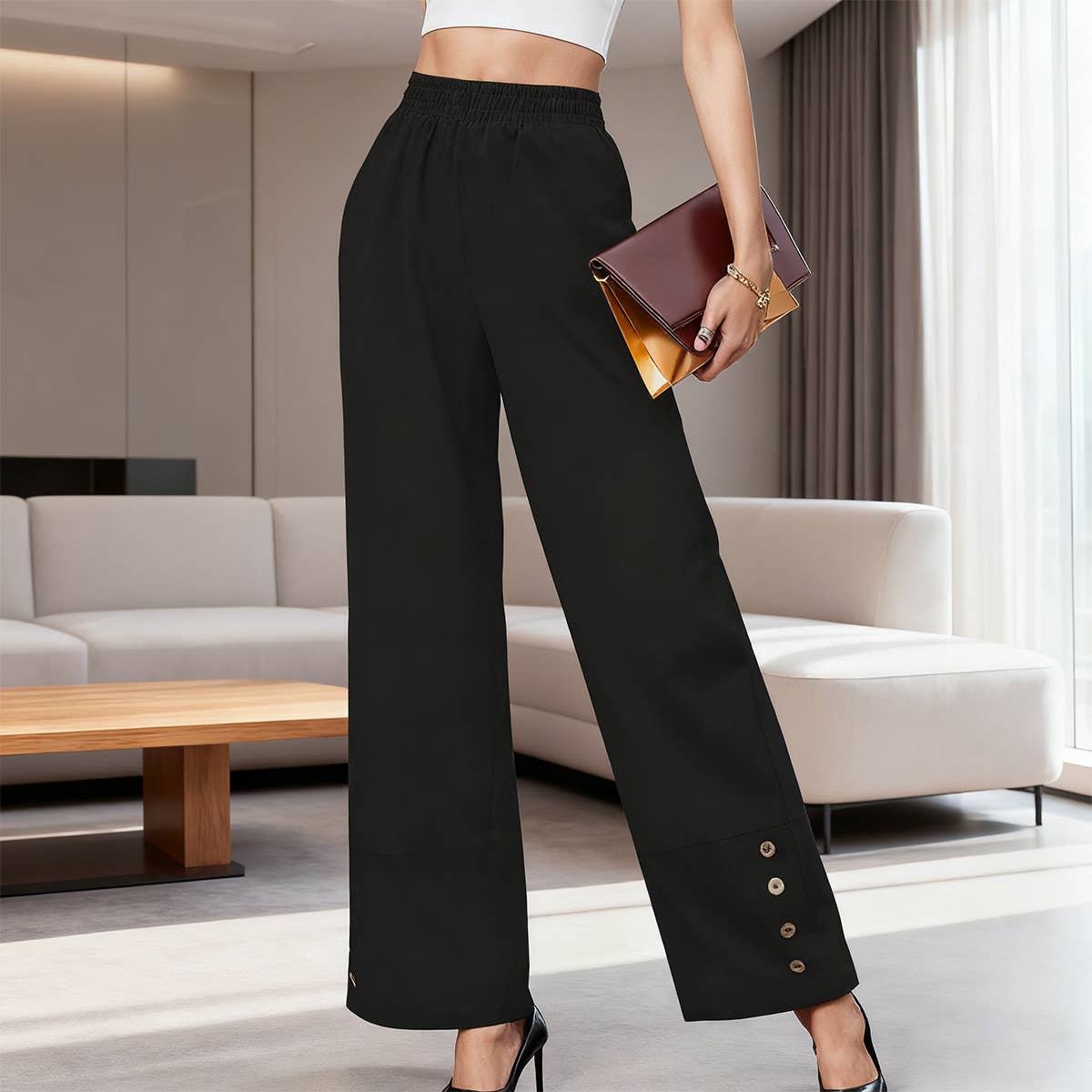 Solid-Colored Casual Loose Casual Pants
