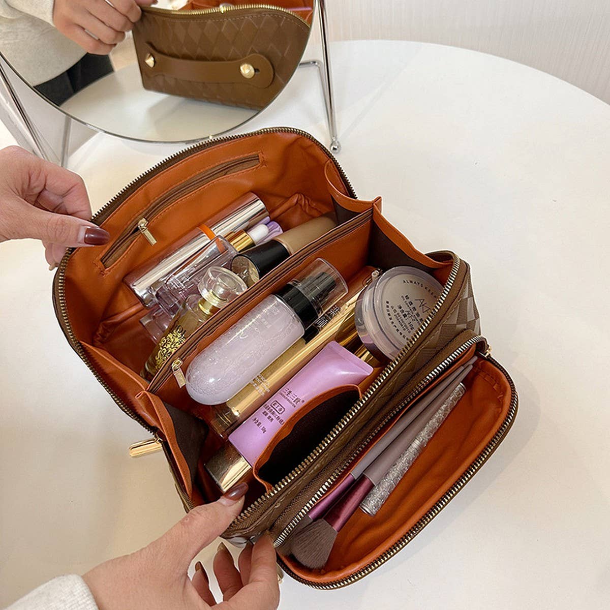 NEW PU LEATHER DIAMOND PATTERN COSMETIC BAG_CWAB4424