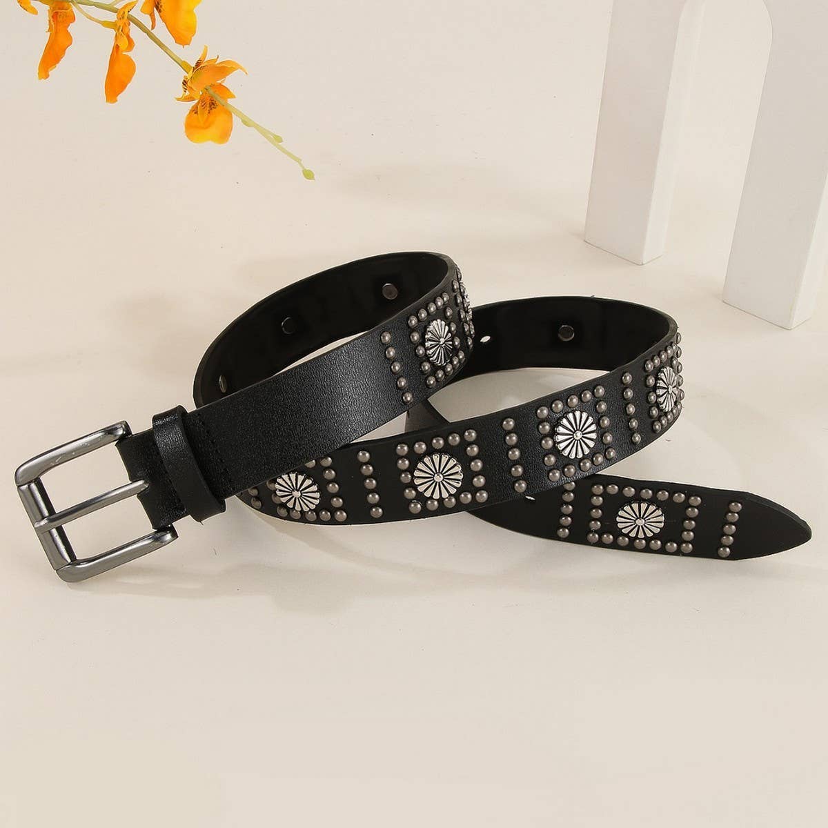 PUNK STYLE METAL FLOWER CLAW NAIL STREET BELT_CWMM3935