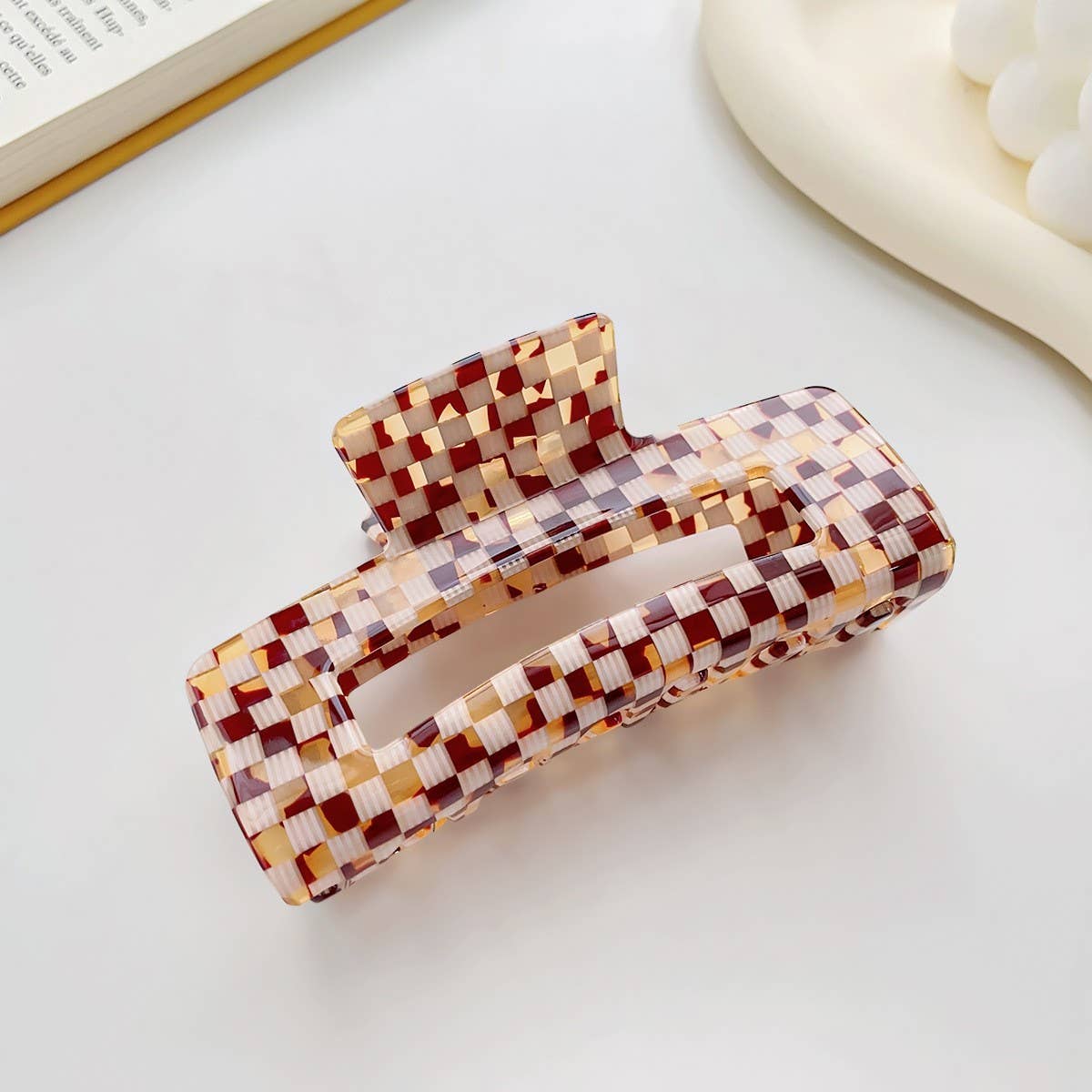 Simple Retro Style Hollow Plaid Hair Claw Clip_Cwaha0736