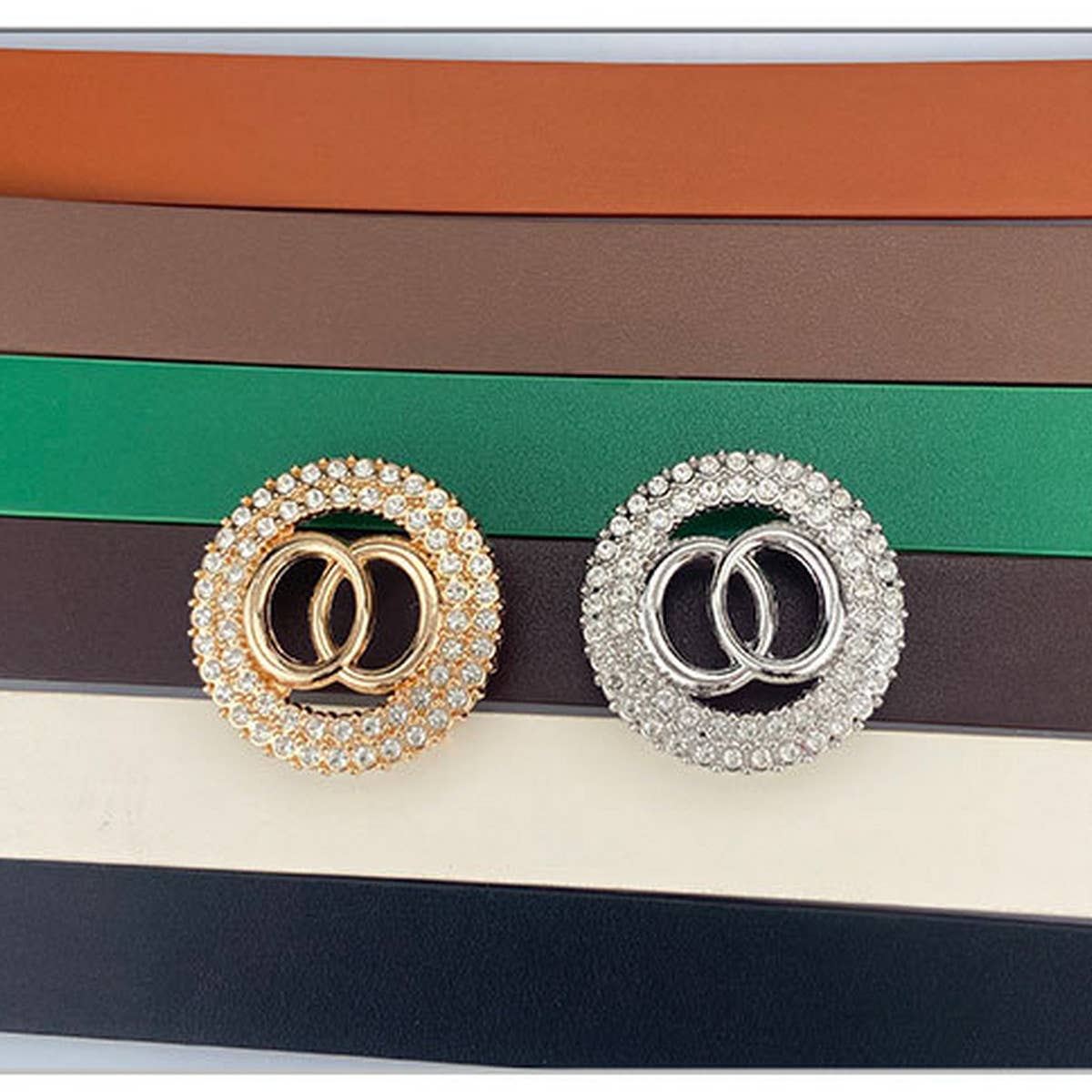 FASHION DOUBLE ROUND SMOOTH BUCKLE BELT_CWABE0128