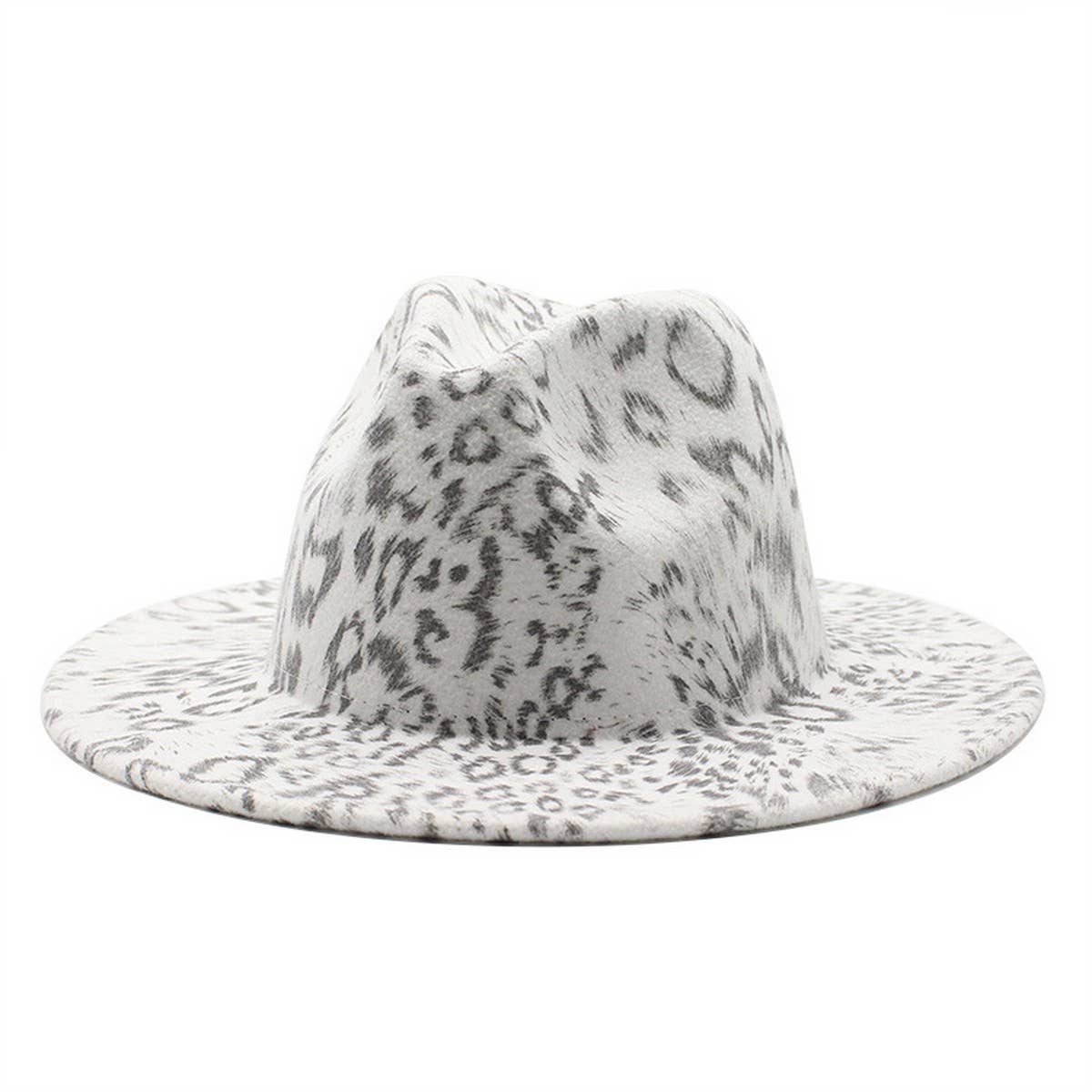 Wool Hat Leopard Print Hat White Flat Brim Jazz Hat_Cwah2541