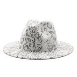 Wool Hat Leopard Print Hat White Flat Brim Jazz Hat_Cwah2541