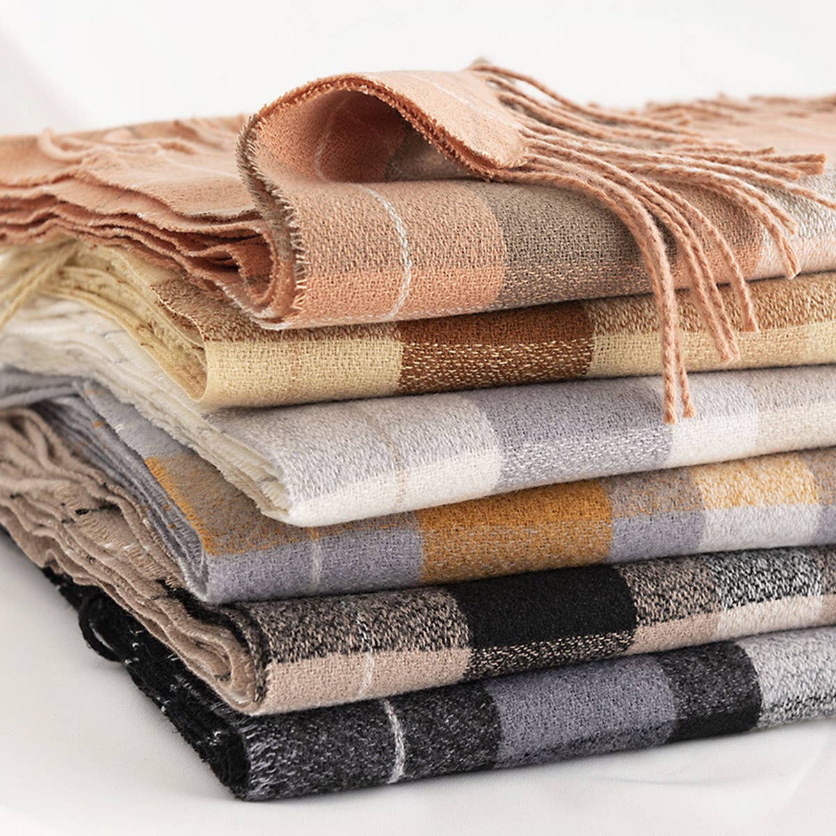 PLAID SCARF SOFT FAUX CASHMERE WINTER NECK WRAP_CWASC0444