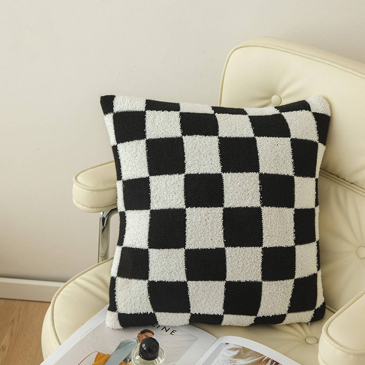 PLAID SIMPLE STYLE KNITTED PILLOW CAR CUSHION_CWMM2375