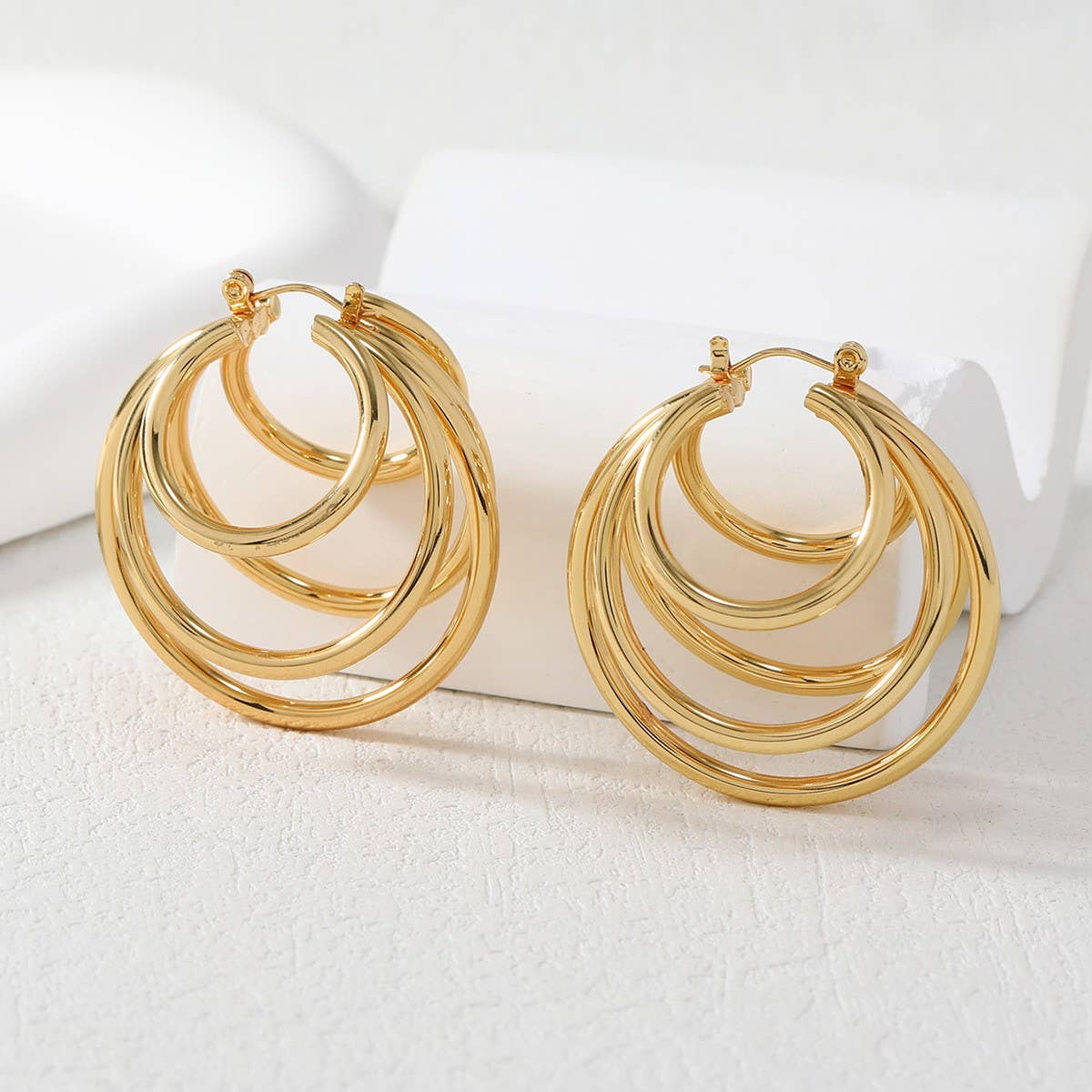 18K GOLD TITANIUM STEEL THREE LAYER EARRINGS_CWMM3599
