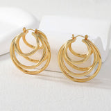 18K GOLD TITANIUM STEEL THREE LAYER EARRINGS_CWMM3599