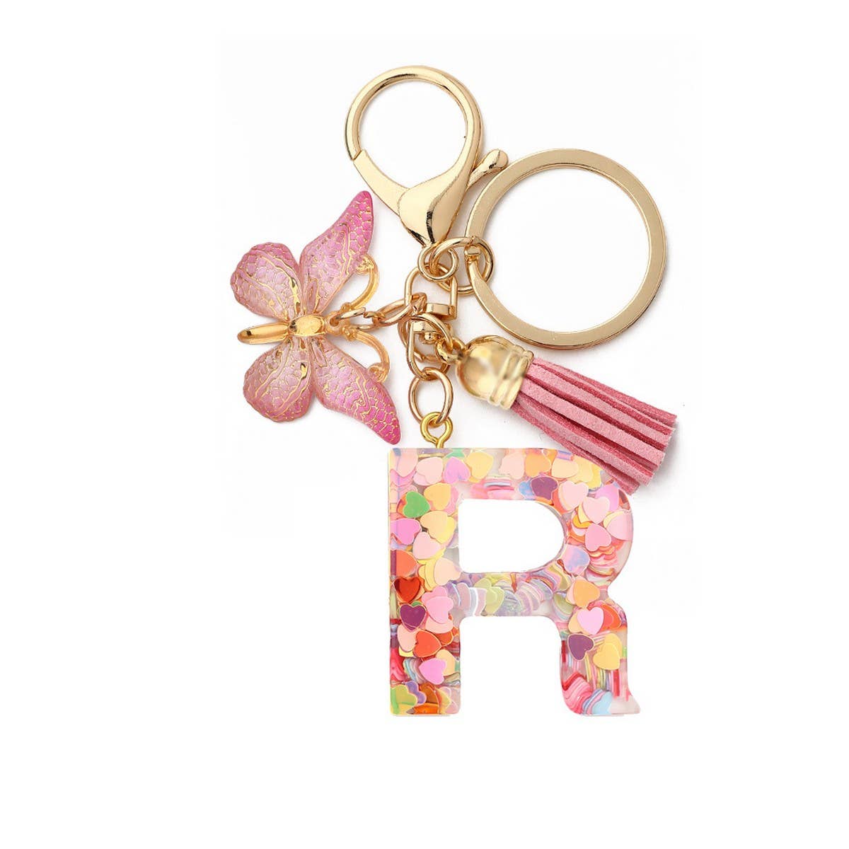 GLITTER RESIN LETTER BUTTERFLY KEYCHAIN_CWMM6866