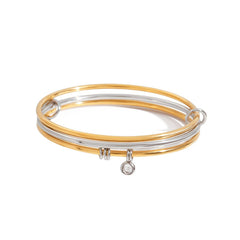 CLASSIC 18K GOLD SILVER ZIRCON BANGLE SIZE 60_CWAJE4820