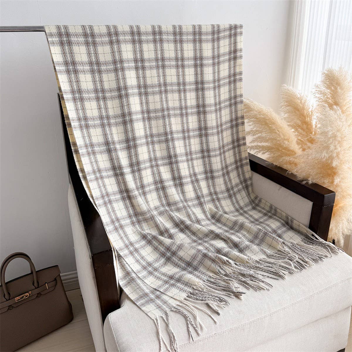 ELEGANT PLAID TASSEL SCARF FOR FALL WINTER_CWASC2768