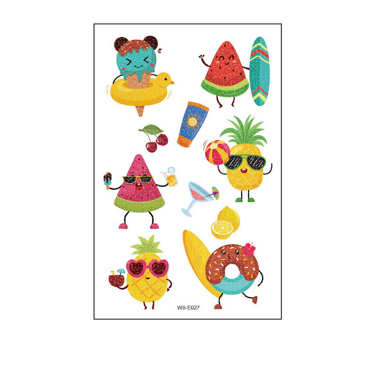 Waterproof Kids Sparkle Fruit Veggie Tattoos_Cwmm8258