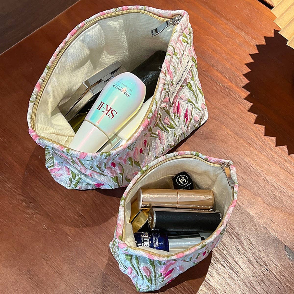 Pink Tulip Makeup Bag Large Travel Cosmetic Pouch_Cuab00653