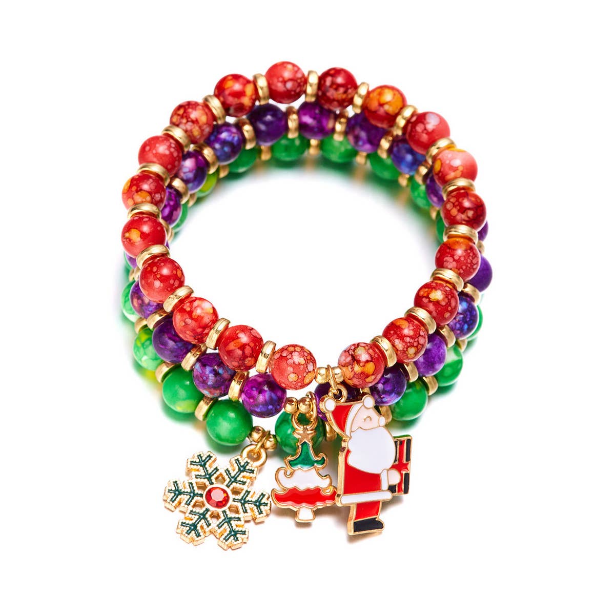 CHRISTMAS TREE SNOWMAN BEADED BRACELET_CWAJE2384