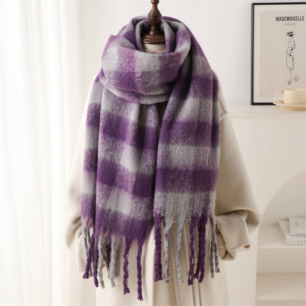 PLAID WINTER SCARF SHAWL THICK SOFT UNISEX WRAP_CWASC0964
