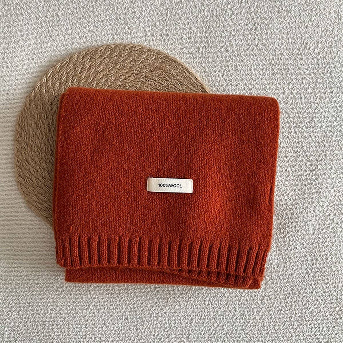 BASIC 100 WOOL SOLID KNIT SCARF SOFT WARM UNISEX_CWASC2288