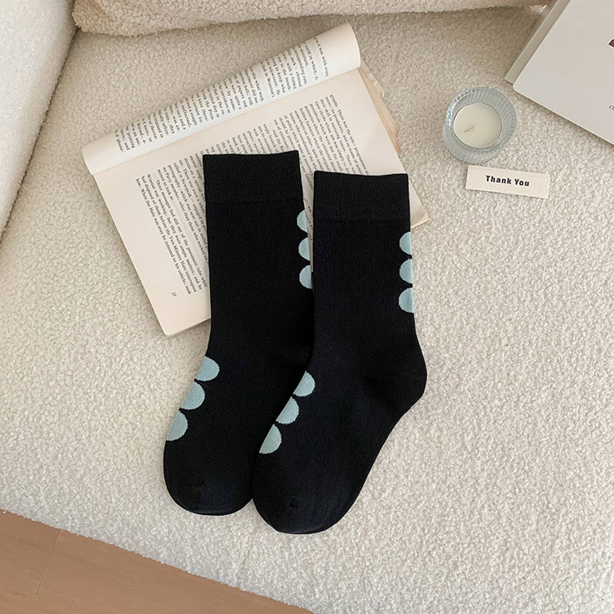 BROWN PUPPY POLKA DOT PLAID SOCKS_CWMS0955