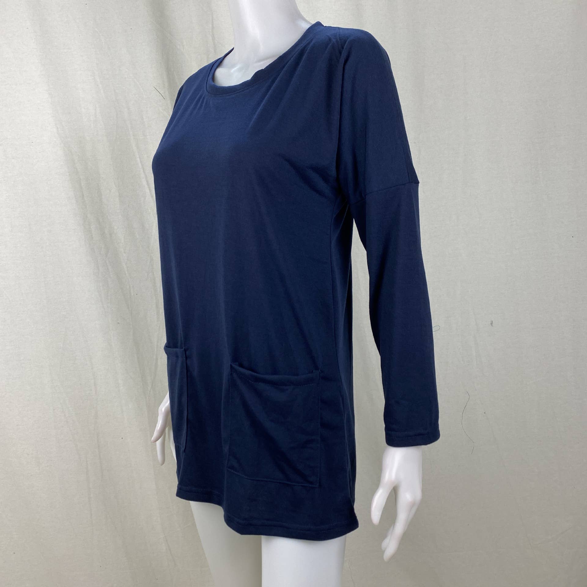 Solid-Color Loose Round-Neck Pocket T-Shirt