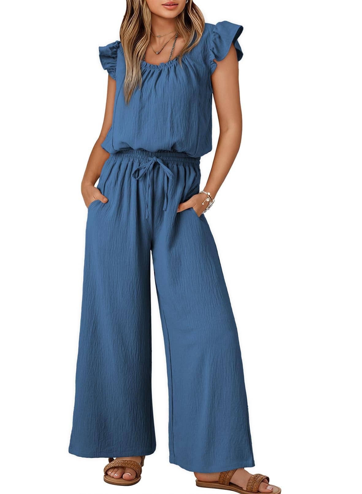 Womens Ruched Romper With Ruffle Sleeves