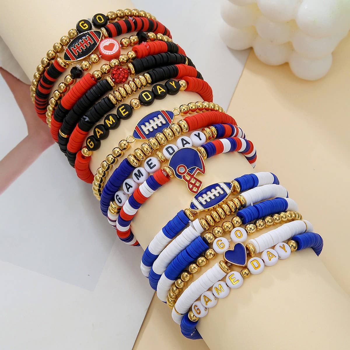 FOOTBALL HANDMADE SOFT CLAY LETTER BRACELET SET_CWMM3534