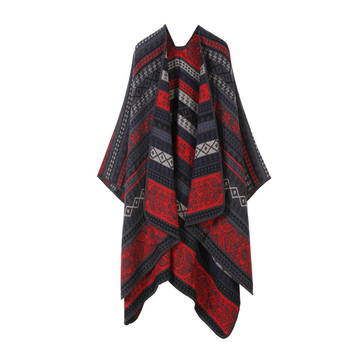 LINE PATTERN SCARF THICKENED KNITTED CAPE SHAWL_CWASC2262