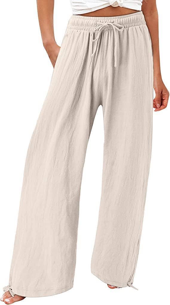 Solid-Colored Cotton Linen Loose Wide-Leg Pants