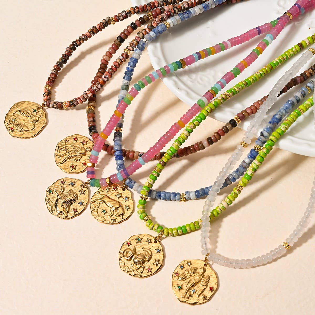 STAINLESS STEEL ZODIAC NECKLACE WITH NATURAL GEMS_CWMM8881