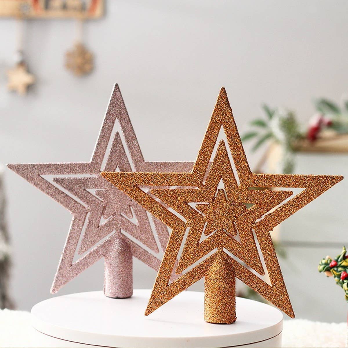 19CM GLITTER HOLLOW CHRISTMAS TREE TOPPER_CWMM9900