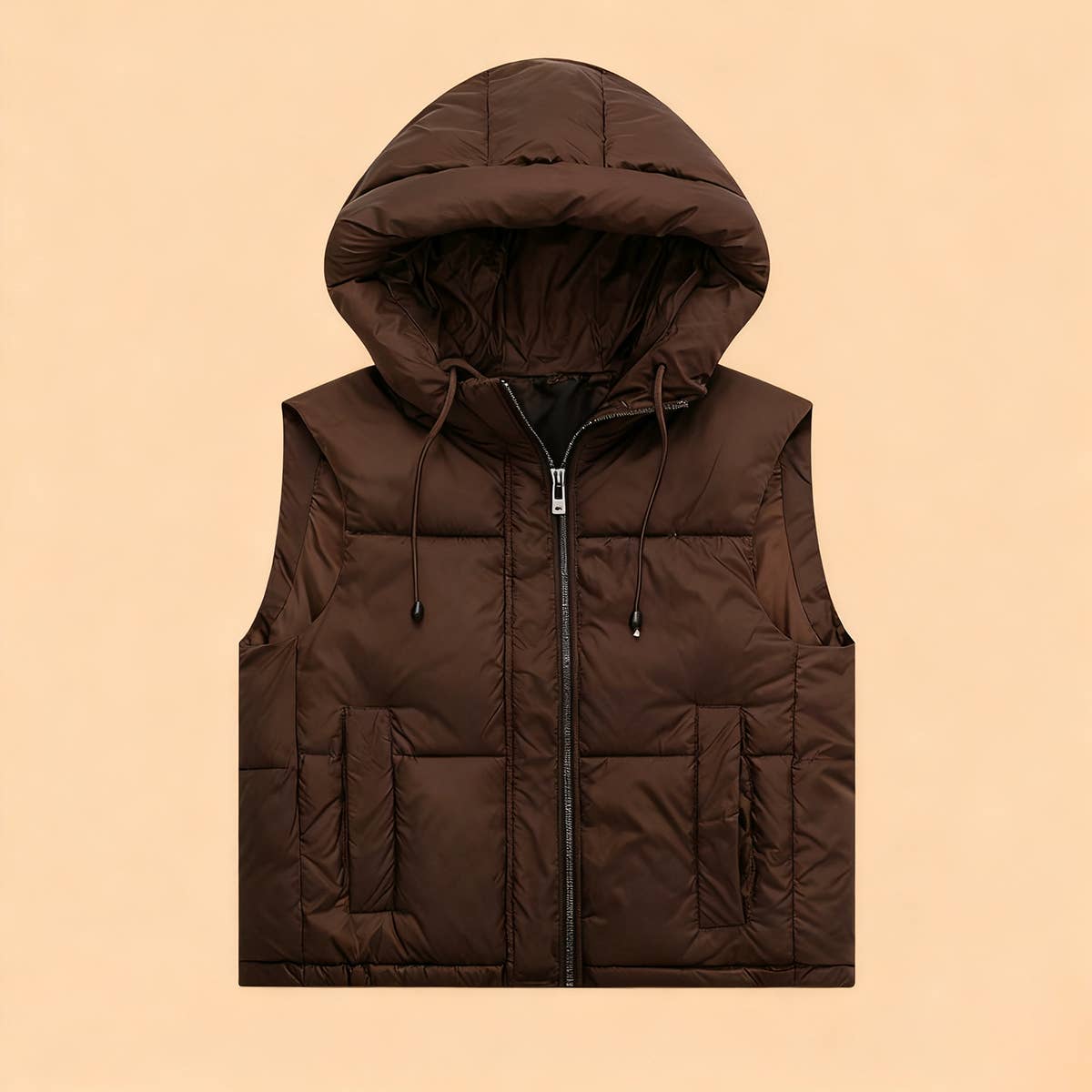 Solid-Color Simple And Casual Hooded Vest Jacket