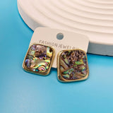 GEOMETRIC SQUARE ABALONE STUD EARRINGS_CWMM4342
