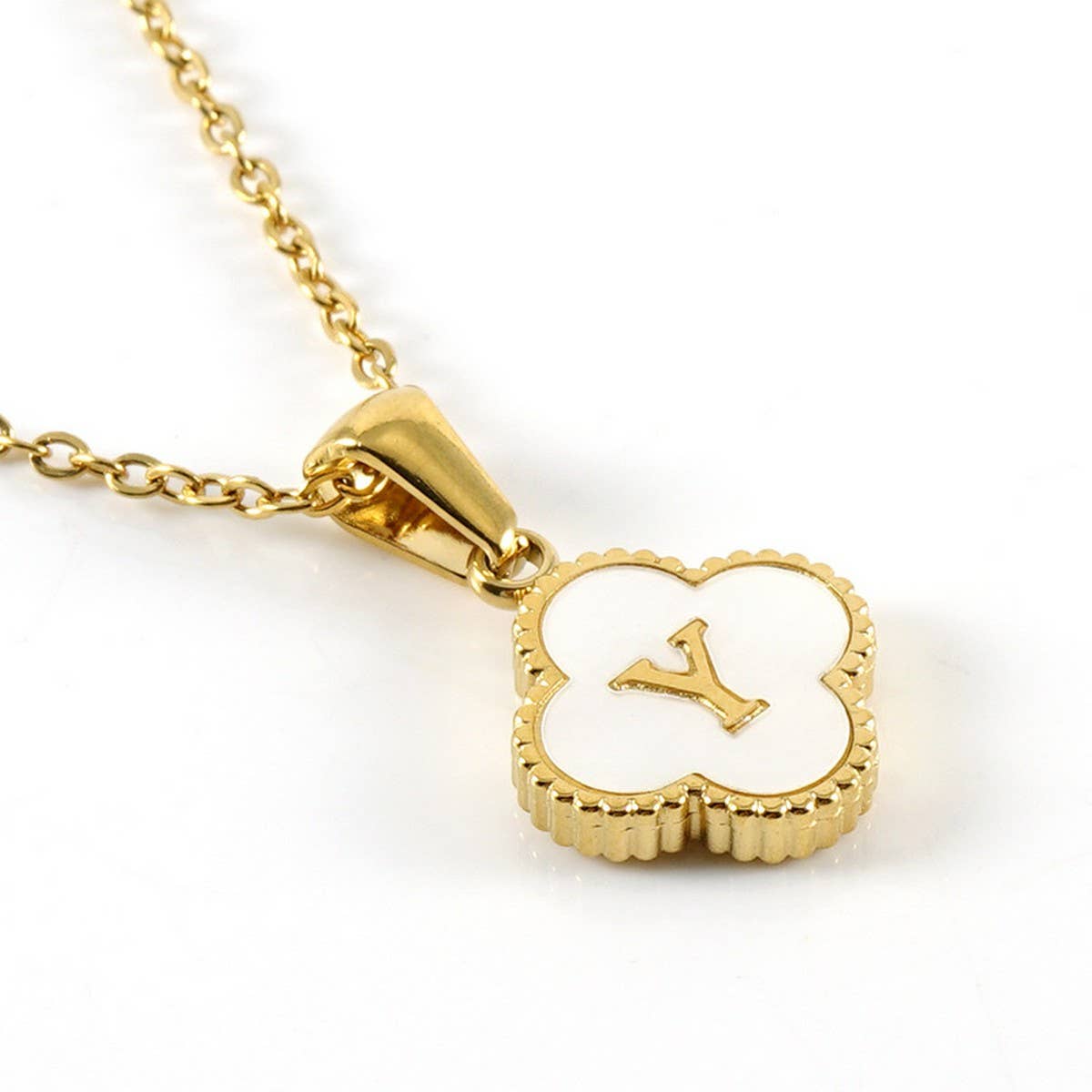 Cwaje1944_Simple Four Leaf Clover Letter Necklace