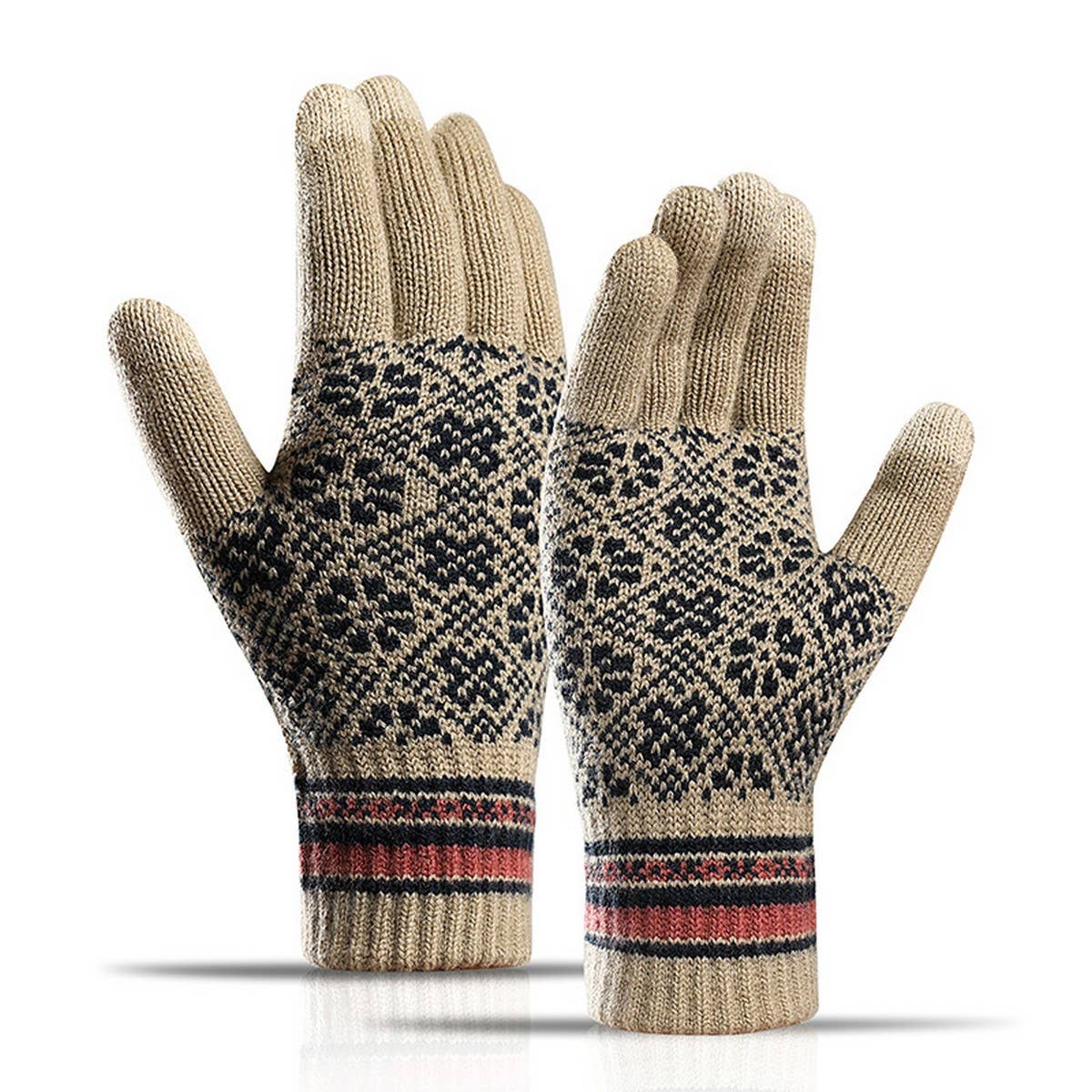 Womens Knit Gloves Jacquard Fleece Touchscreen_Cwmm1486