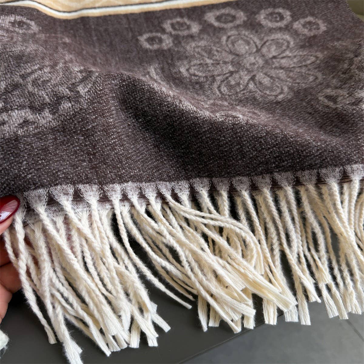 Fresh Floral Winter Tassel Scarf Soft Cashmere_Cwasc03248