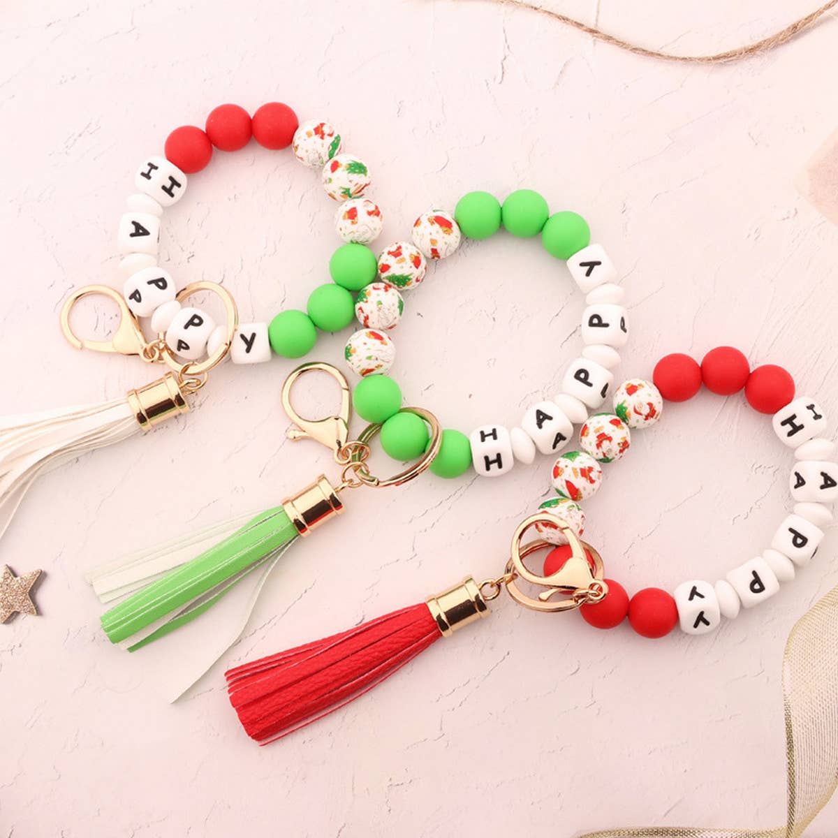 CHRISTMAS BEAD BRACELET CARD HOLDER KEYCHAIN_CWMM1331