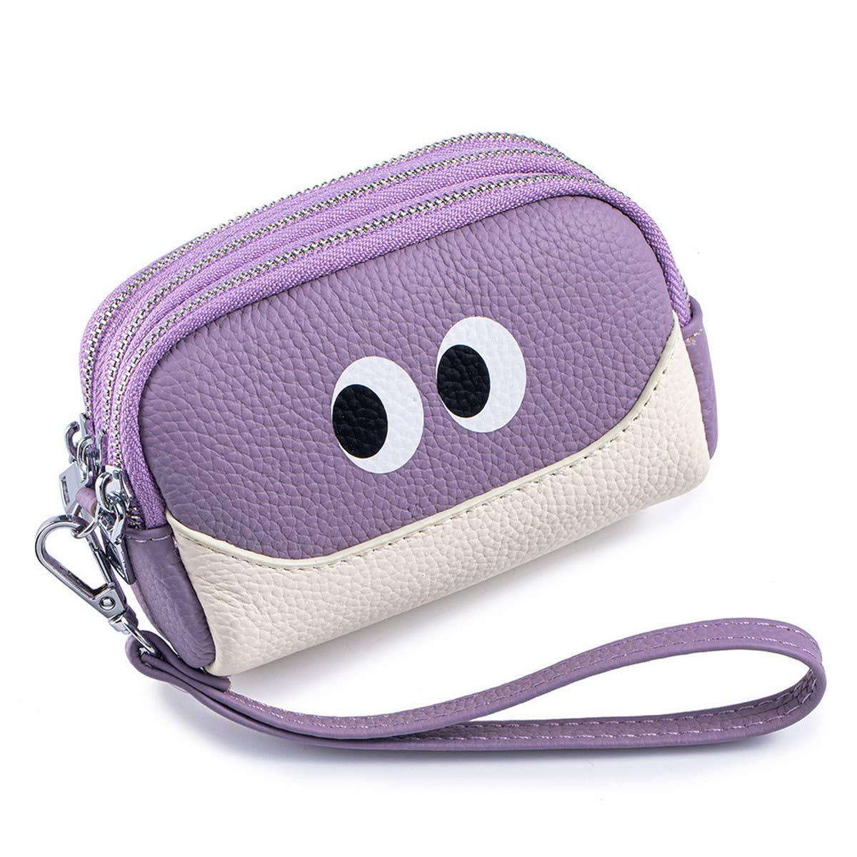 CUTE MINI LEATHER WRISTLET TRIPLE ZIPPER POUCH_CUAB00380