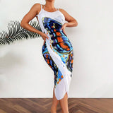 BUTTERFLY PRINT BEACH COVER UP DRESS ASYMMETRICAL_CWBLS0476