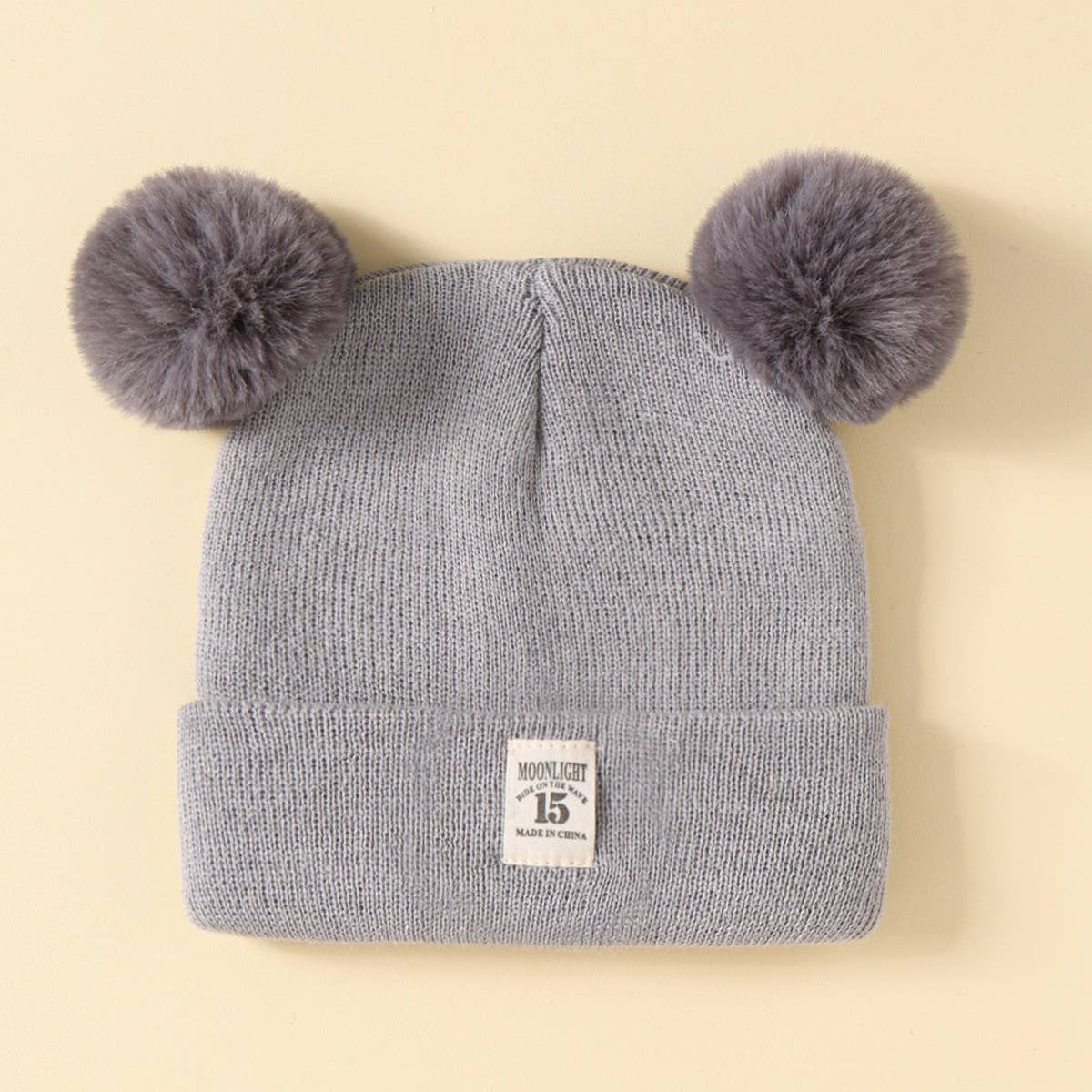 SOLID COLOR CHILDRENS DOUBLE BALL KNITTED HAT_CWAH1742