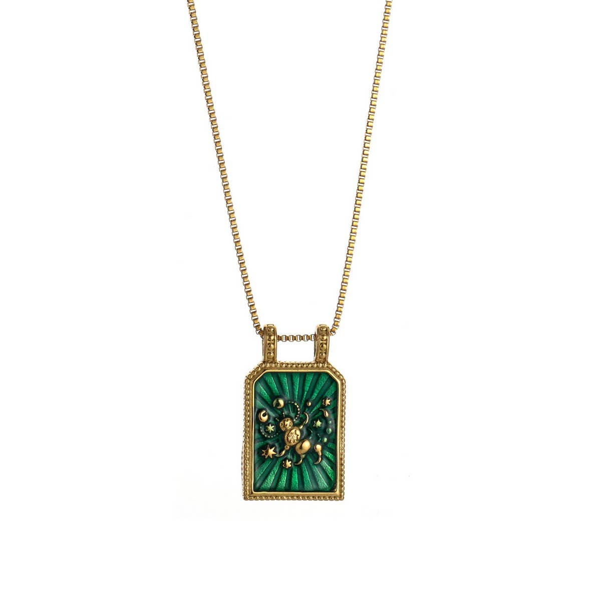 Vintage Square Zodiac Necklace With Enamel_Cwmm8840