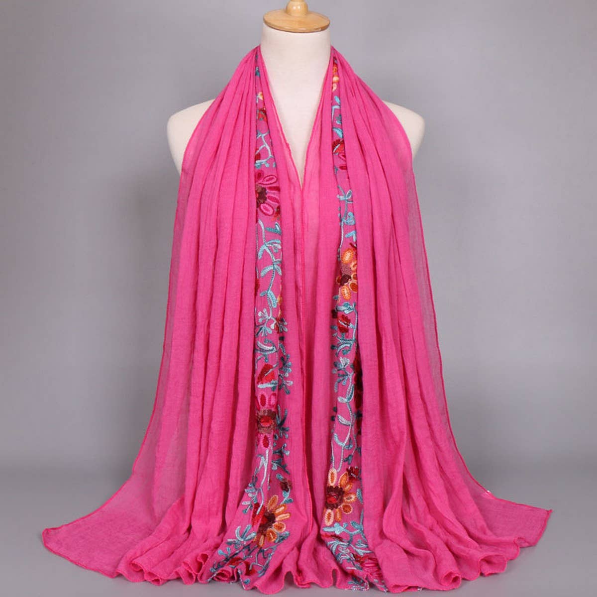 Embroidered Cotton Scarf Long Veil Shawl_Cwmm2002