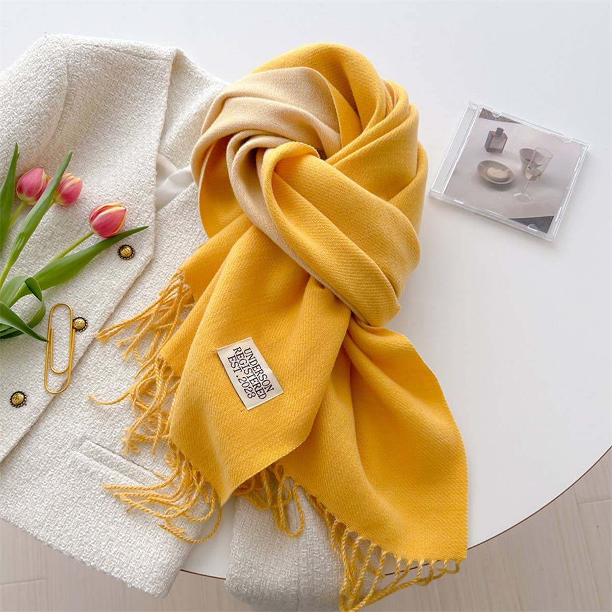 DOUBLE SIDED FAUX CASHMERE SCARF SOLID COLOR SHAWL_CWASC0968