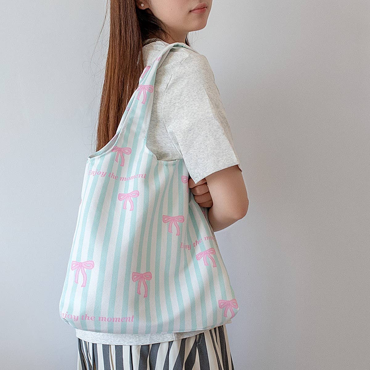 NEW LARGE STRIPED CANVAS TOTE BAG FOR WOMEN_CWAB5640