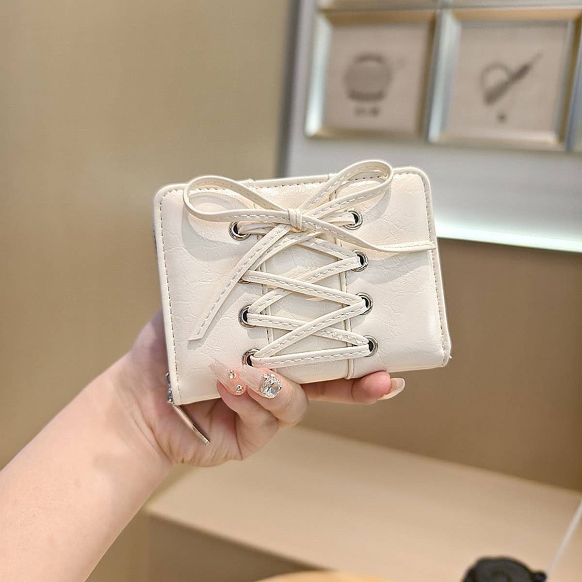 Solid Color Bow Pu Zipper Wallet, Large Capacity_Cwab06247