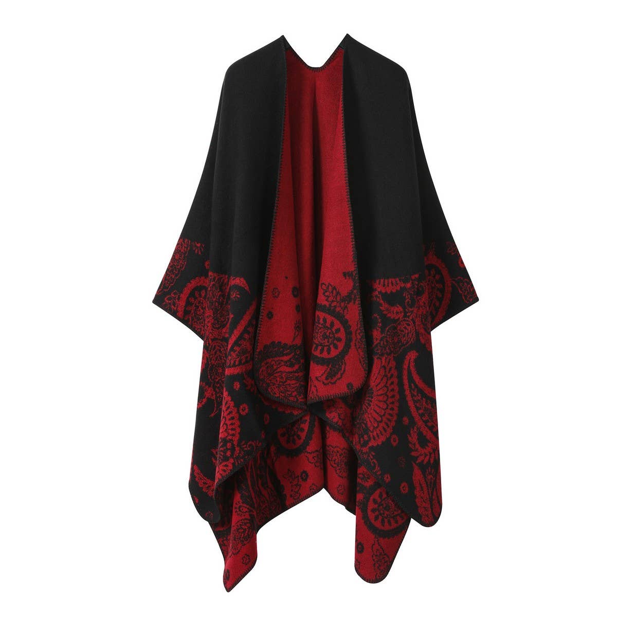 CASHEW FLOWER SHAWL SLIT CAPE DOUBLE SIDED SCARF_CWASC2222