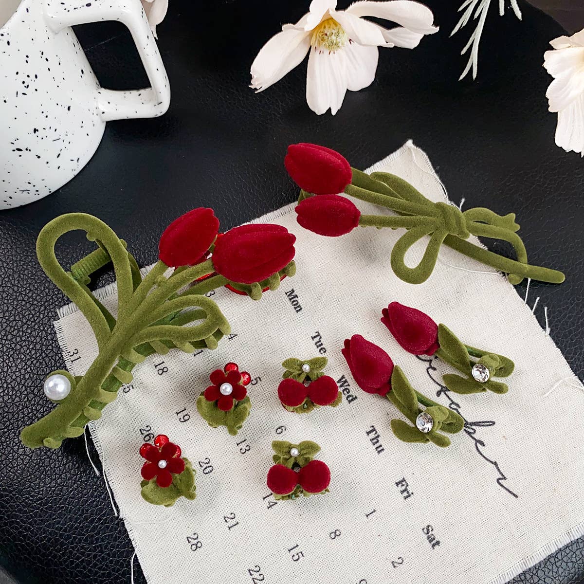 Alloy Flocking Tulip Hairpin Flower Grab Clip_Cwaha5997