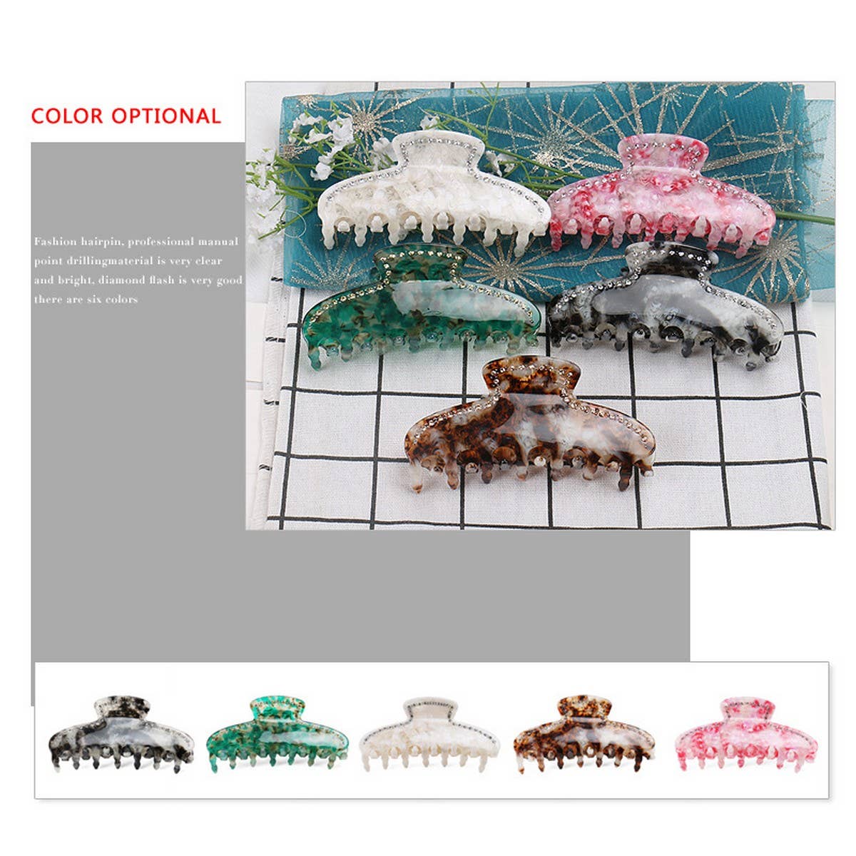 ACETATE DIAMOND CLIP HAIRPIN SHARK CLIP_CWAHA4253